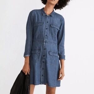 Madewell Denim Utility Shirtdress Blue Cotton Button Front Mini Dress 12 Coastal